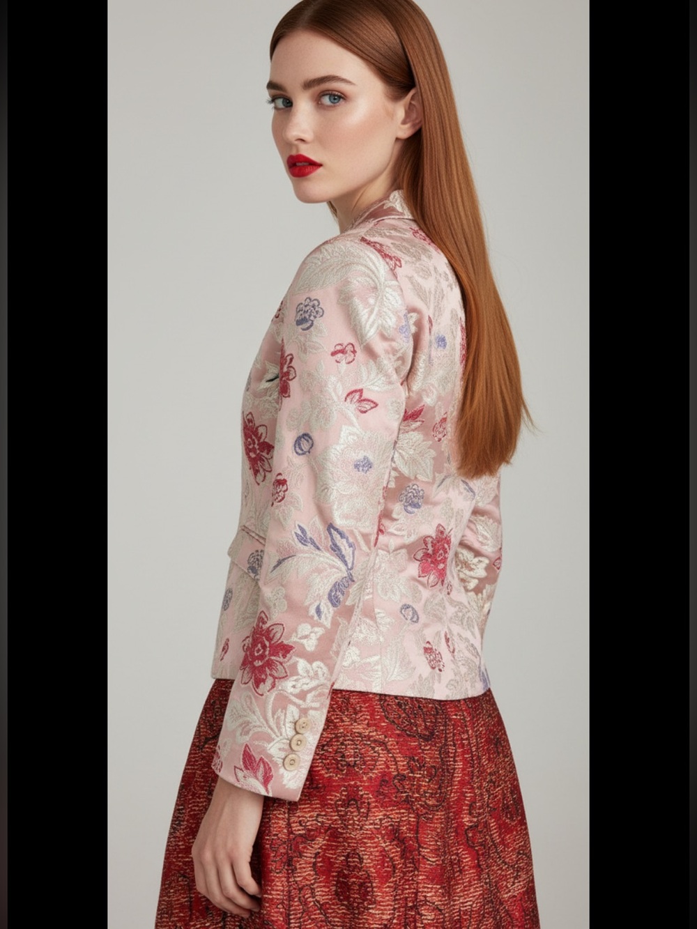 ETRO Floral Brocade Blazer in Pink & Red